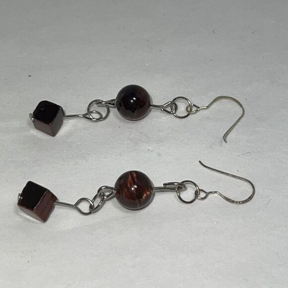 Red Tiger Eye Earrings, Sterling Silver Hand Carved Earrings, NWOT - Picture 5 of 7